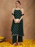 Janasya Women's Dark Green Rayon Embellished Foil Printed Straight Kurta Set